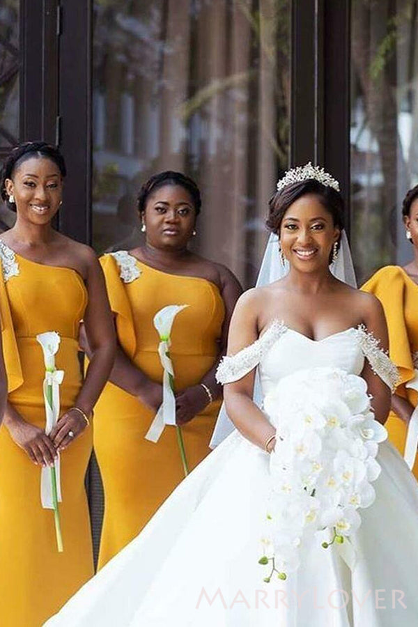 One Shoulder Orange Long Mermaid Custom Bridesmaid Dresses , BN1177 MarryLover One Shoulder Orange Long Mermaid Custom Bridesmaid Dresses , BN1177 MarryLover