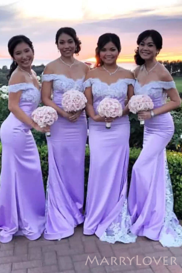 Lavender Satin Off Shoulder Appliques Long Mermaid Custom Bridesmaid D MarryLover Lavender Satin Off Shoulder Appliques Long Mermaid Custom Bridesmaid D MarryLover