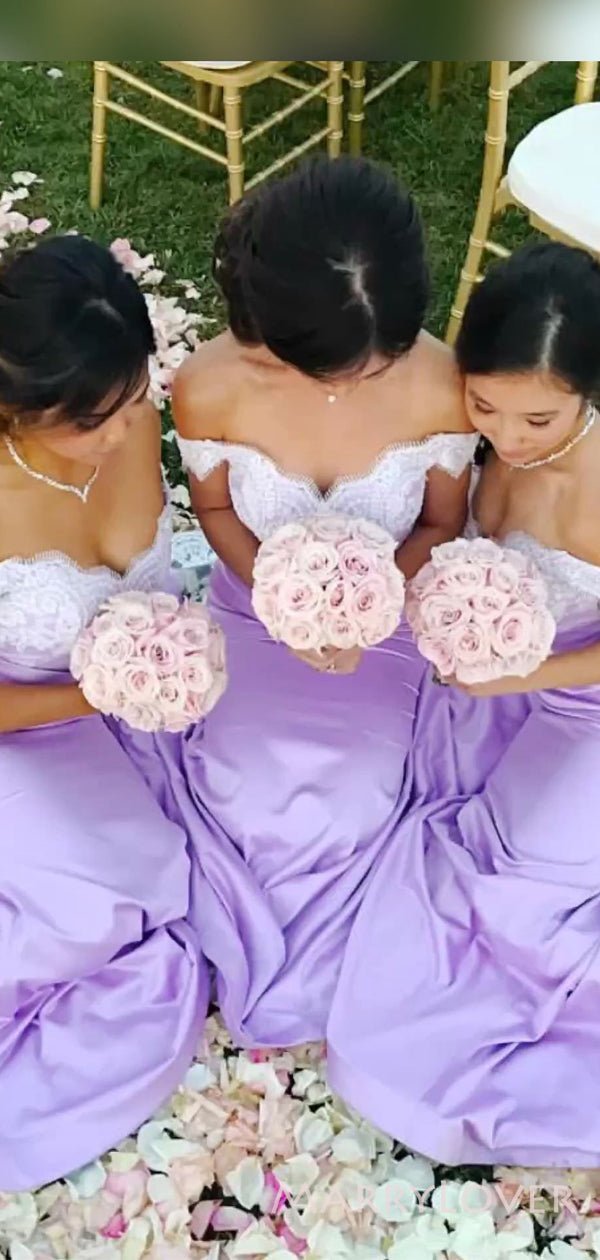 Lavender Satin Off Shoulder Appliques Long Mermaid Custom Bridesmaid Dresses , BN1179 Lavender Satin Off Shoulder Appliques Long Mermaid Custom Bridesmaid Dresses , BN1179