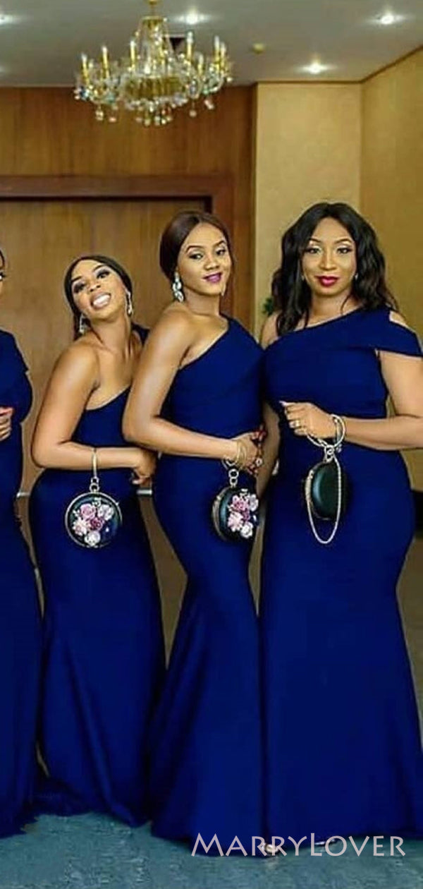 Simple One Shoulder Royal Blue Satin Long Mermaid Custom Bridesmaid Dr MarryLover Simple One Shoulder Royal Blue Satin Long Mermaid Custom Bridesmaid Dr MarryLover