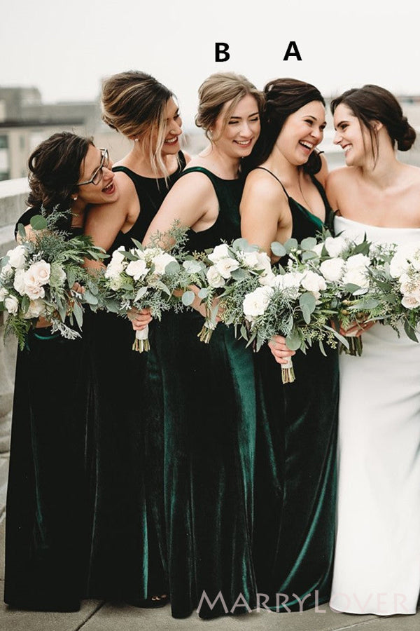 Simple Dark Green Velvet Mismatched Long Custom Bridesmaid Dresses BN1186