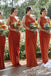 One Shoulder Burnt Orange Chiffon Long Custom Bridesmaid Dresses , BN1188