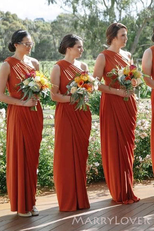 One Shoulder Burnt Orange Chiffon Long Custom Bridesmaid Dresses , BN1188 One Shoulder Burnt Orange Chiffon Long Custom Bridesmaid Dresses , BN1188