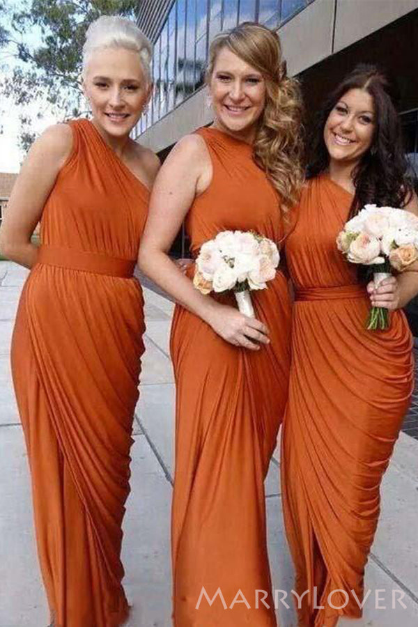 One Shoulder Burnt Orange Chiffon Long Custom Bridesmaid Dresses , BN1188 One Shoulder Burnt Orange Chiffon Long Custom Bridesmaid Dresses , BN1188