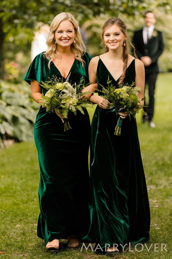Bridesmaid Dresses Maxi Dress Maid Of Honor Dress Emerald Green Hunter Green Velvet V-Neck Bridesmaid Bridesmaid Dresses Maxi Dress Maid Of Honor Dress Emerald Green Hunter Green Velvet V-Neck Bridesmaid