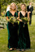 Mismatched Dark Green Velvet Deep V-neck Long Custom Bridesmaid Dresses , BN1191