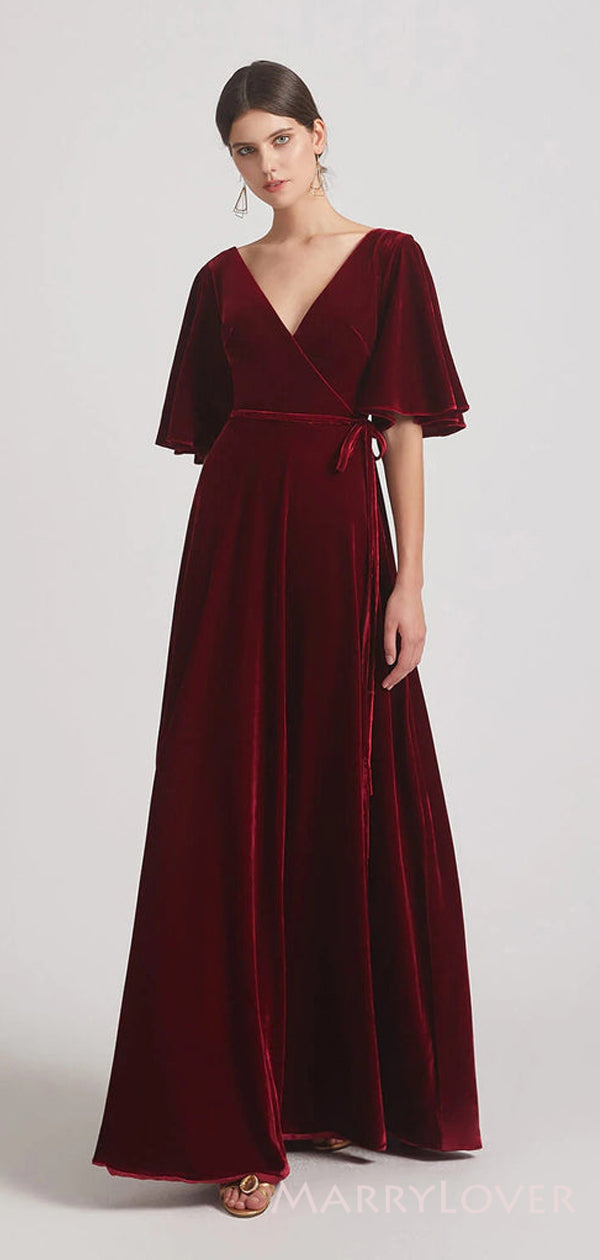 Mismatched Dark Green Velvet Deep V-neck Long Custom Bridesmaid Dresse – MarryLover