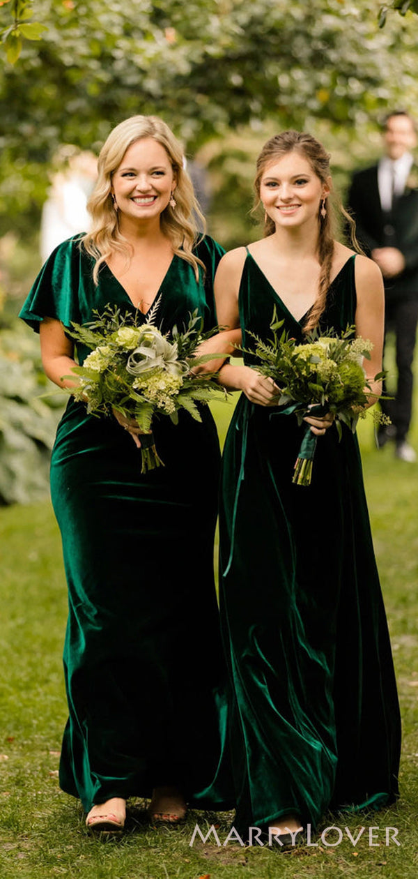 Mismatched Dark Green Velvet Deep V-neck Long Custom Bridesmaid Dresse MarryLover Mismatched Dark Green Velvet Deep V-neck Long Custom Bridesmaid Dresse MarryLover