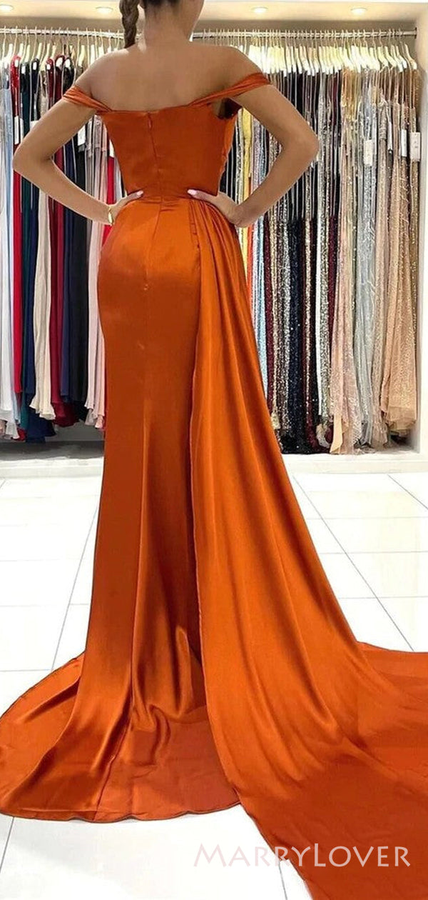 Burnt Orange Satin Off Shoulder Mermaid Long Side Slit Custom Bridesma MarryLover Burnt Orange Satin Off Shoulder Mermaid Long Side Slit Custom Bridesma MarryLover