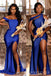 Mismatched Royal Blue Satin Mermaid Long Side Slit Custom Bridesmaid Dresses , BN1199