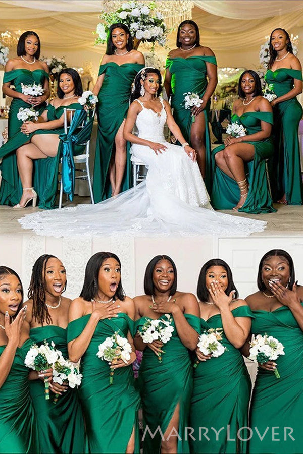 Off Shoulder Dark Green Sheath Long Side Slit Custom Bridesmaid Dresses , BN1201 Off Shoulder Dark Green Sheath Long Side Slit Custom Bridesmaid Dresses , BN1201