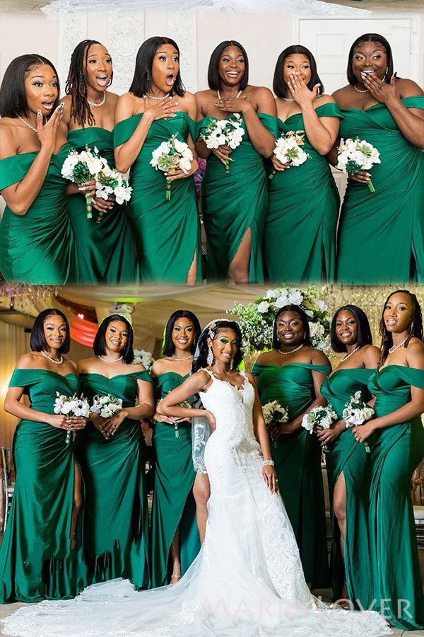 Off Shoulder Dark Green Sheath Long Side Slit Custom Bridesmaid Dresses , BN1201 Off Shoulder Dark Green Sheath Long Side Slit Custom Bridesmaid Dresses , BN1201