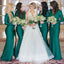 Simple Sheath Dark Green Long Sleeves Long Side Slit Custom Bridesmaid Dresses , BN1204