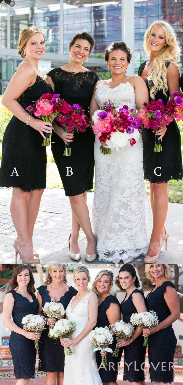 Mismatched Black Lace Short Custom Bridesmaid Dresses , BN1206 Mismatched Black Lace Short Custom Bridesmaid Dresses , BN1206