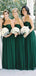 A-line Dark Green Chiffon Strapless Long Custom Bridesmaid Dresses , BN1208