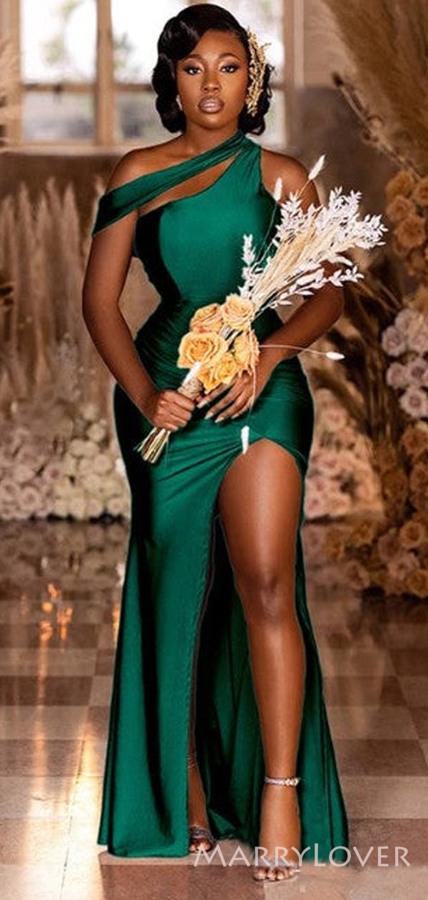 Mismatched Dark Green Satin Mermaid Long Side Slit Custom Bridesmaid D MarryLover Mismatched Dark Green Satin Mermaid Long Side Slit Custom Bridesmaid D MarryLover