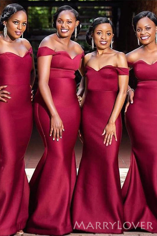 Bride Sparkly Burgundy Bridesmaid Dresses Off Shoulder Simple Dark Red Satin Mermaid Long Custom Bridesmaid Dres MarryLover Bride Sparkly Burgundy Bridesmaid Dresses Off Shoulder Simple Dark Red Satin Mermaid Long Custom Bridesmaid Dres MarryLover