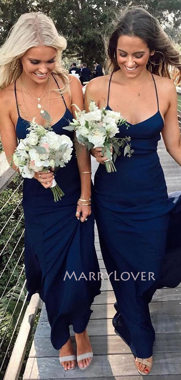Simple Spaghetti Straps Navy Blue Chiffon Long Custom Bridesmaid Dress MarryLover Simple Spaghetti Straps Navy Blue Chiffon Long Custom Bridesmaid Dress MarryLover