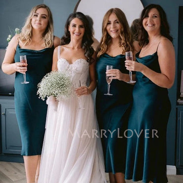 Simple Spaghetti Straps Navy Blue Short Custom Bridesmaid Dresses , BN1221