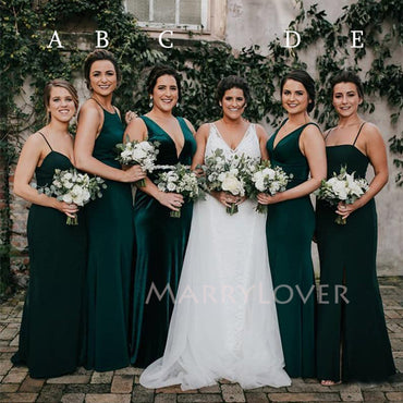 Mismatched Dark Green Long Side Slit Custom Bridesmaid Dresses , BN1222