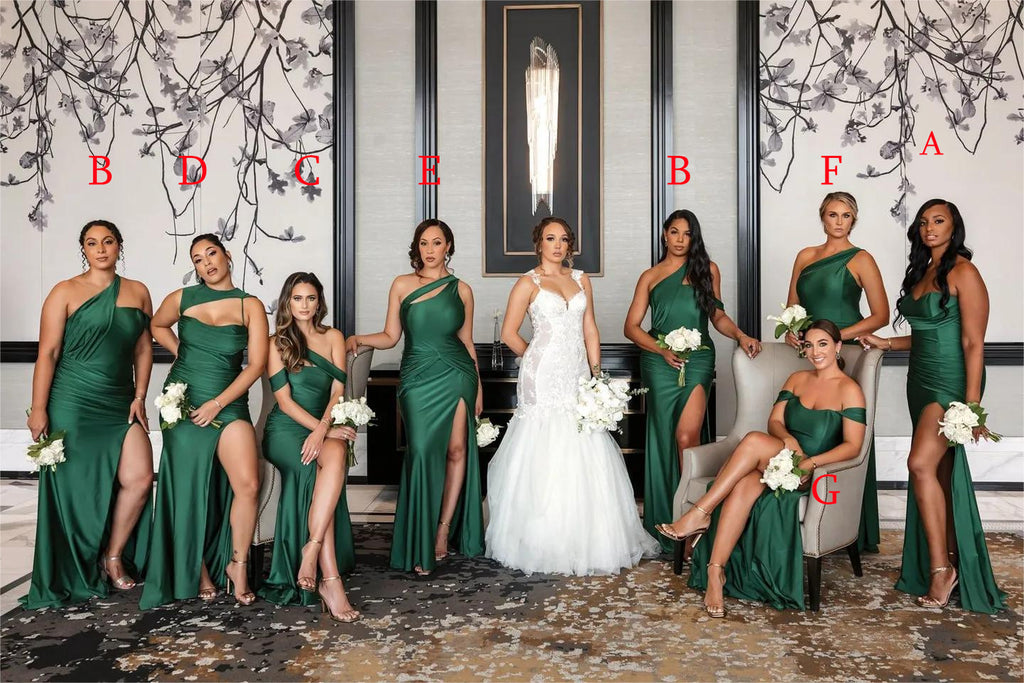 Mermaid Mismatched Dark Green Satin Long Side Slit Custom Bridesmaid D MarryLover Mermaid Mismatched Dark Green Satin Long Side Slit Custom Bridesmaid D MarryLover