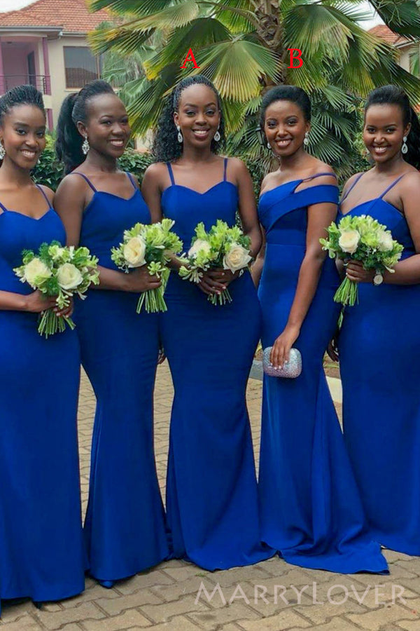 Mismatched Royal Blue Spaghetti Straps Long Mermaid Custom Bridesmaid MarryLover Mismatched Royal Blue Spaghetti Straps Long Mermaid Custom Bridesmaid MarryLover
