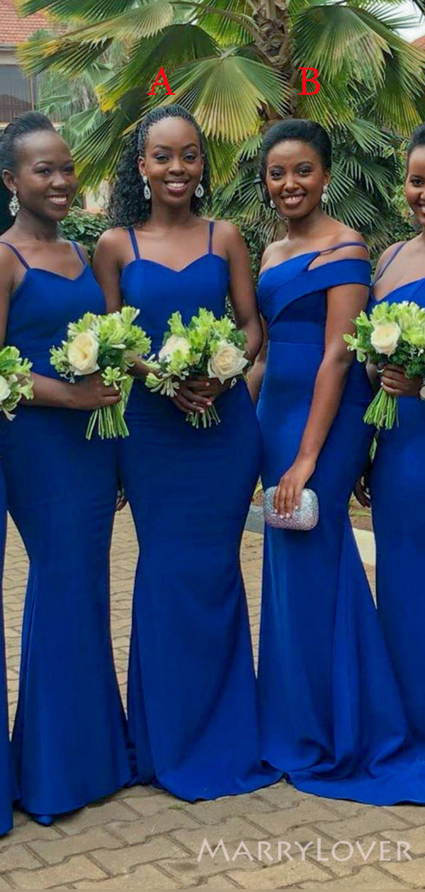 Mismatched Royal Blue Spaghetti Straps Long Mermaid Custom Bridesmaid MarryLover Mismatched Royal Blue Spaghetti Straps Long Mermaid Custom Bridesmaid MarryLover
