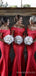 Simple Red Satin Off Shoulder Long Mermaid Custom Bridesmaid Dresses , BN1227