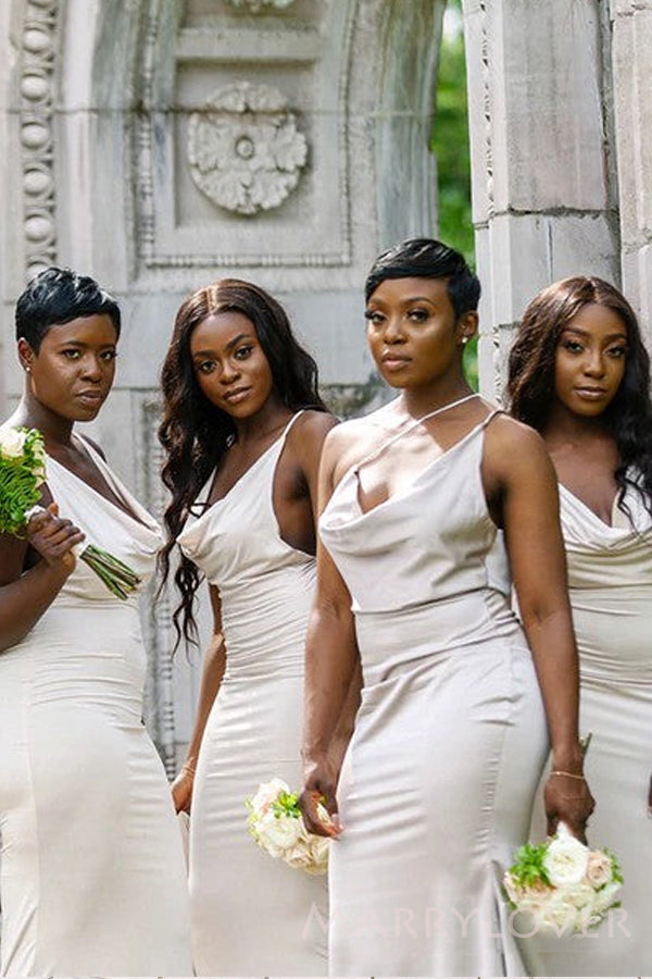 Simple Mismatched Spaghetti Straps Long Mermaid Custom Bridesmaid Dres – MarryLover