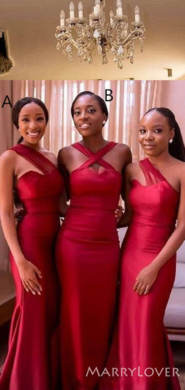 Mismatched Red Satin Sweet Heart Long Mermaid Custom Bridesmaid Dresses , BN1234 Mismatched Red Satin Sweet Heart Long Mermaid Custom Bridesmaid Dresses , BN1234