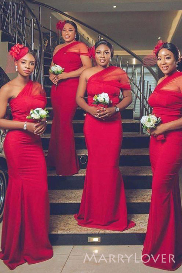 One Shoulder Red Long Mermaid Custom Bridesmaid Dresses , BN1235 MarryLover One Shoulder Red Long Mermaid Custom Bridesmaid Dresses , BN1235 MarryLover