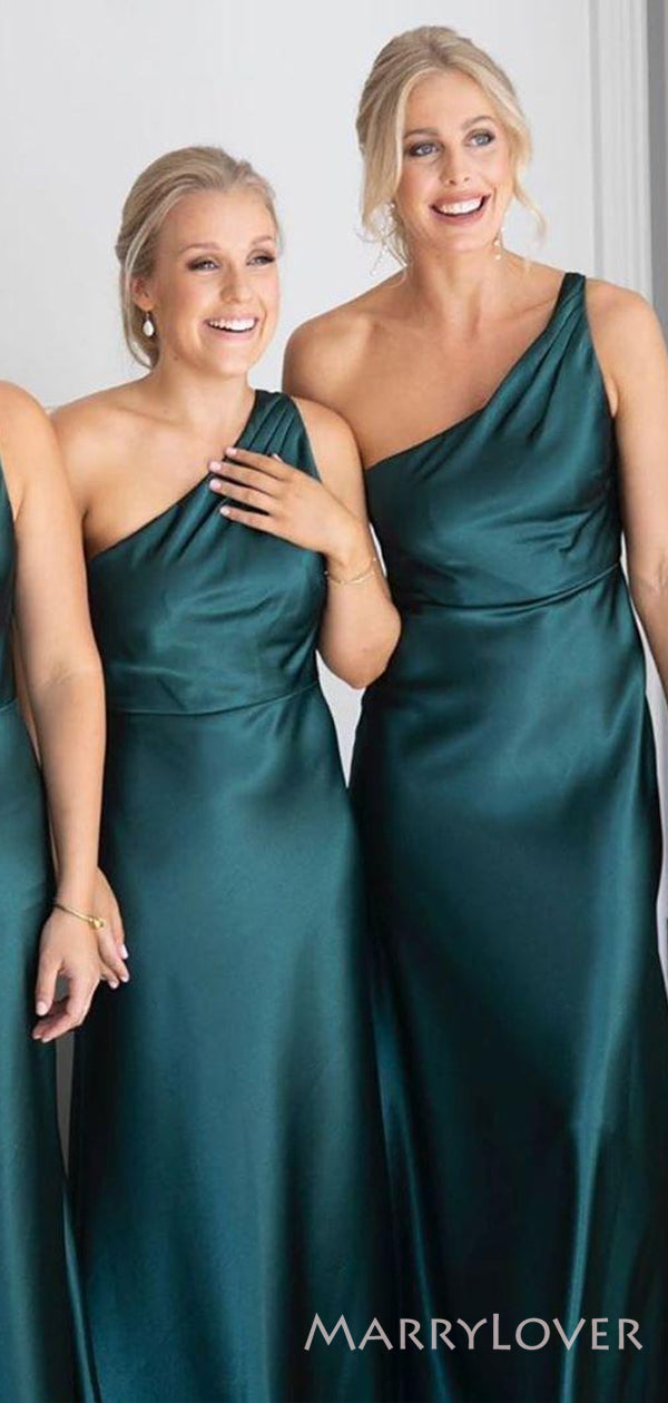 Simple Peacock Satin One Shoulder Long Custom Bridesmaid Dresses , BN1 MarryLover Simple Peacock Satin One Shoulder Long Custom Bridesmaid Dresses , BN1 MarryLover