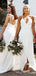 Simple White Spaghetti Straps V-neck Long Side Slit Custom Bridesmaid Dresses , BN1247