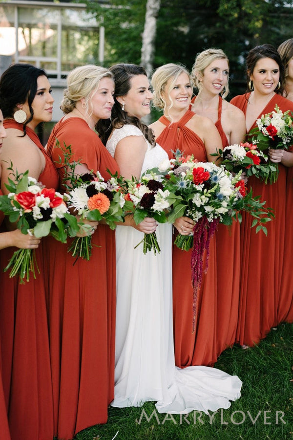 Simple Mismatched Burnt Orange Long A-line Custom Bridesmaid Dresses , MarryLover Simple Mismatched Burnt Orange Long A-line Custom Bridesmaid Dresses , MarryLover