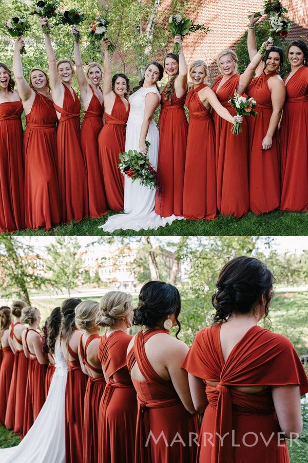 Simple Mismatched Burnt Orange Long A-line Custom Bridesmaid Dresses , BN1251 Simple Mismatched Burnt Orange Long A-line Custom Bridesmaid Dresses , BN1251