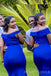 Simple Royal Blue Off Shoulder Long Side Slit Custom Bridesmaid Dresses , BN1252