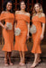 Orange Off Shoulder Mermaid Short Custom Bridesmaid Dresses , BN1254