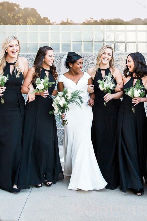 Black Chiffon Halter A-line Long V-neck Custom Bridesmaid Dresses , BN1257 Black Chiffon Halter A-line Long V-neck Custom Bridesmaid Dresses , BN1257