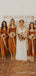 Spaghetti Straps Burnt Orange Satin Sheath Long Custom Bridesmaid Dresses , BN1261
