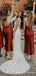 Simple Spaghetti Straps Rust Satin Long Custom Bridesmaid Dresses , BN1262