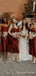 Simple Spaghetti Straps Rust Satin Long Custom Bridesmaid Dresses , BN1262