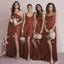 Simple Mismatched Satin Long Side Slit Custom Bridesmaid Dresses , BN1263