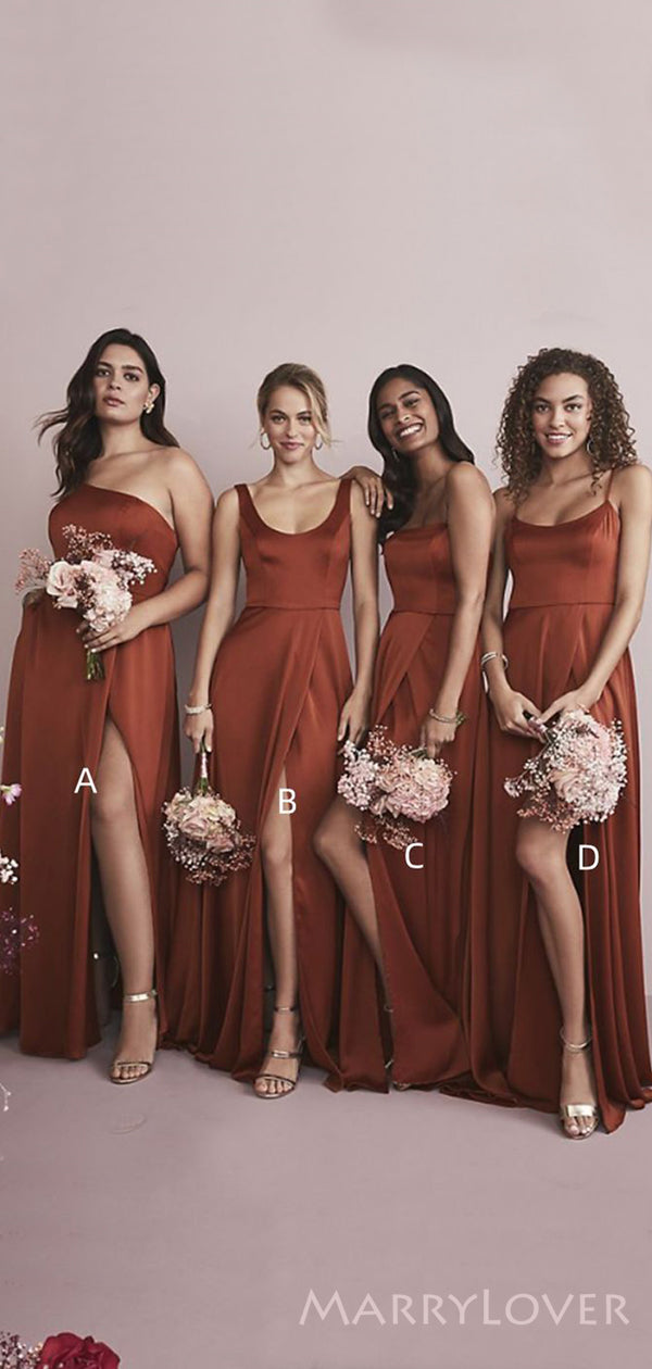 Simple Mismatched Satin Long Side Slit Custom Bridesmaid Dresses , BN1 MarryLover Simple Mismatched Satin Long Side Slit Custom Bridesmaid Dresses , BN1 MarryLover