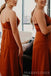 Spaghetti Straps V-neck Burnt Orange Long Custom Bridesmaid Dresses , BN1267