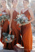 Spaghetti Straps V-neck Burnt Orange Long Custom Bridesmaid Dresses , BN1267