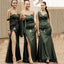 Mismatched Dark Green Satin Mermaid Long Side Slit Custom Bridesmaid Dresses , BN1268