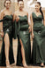 Mismatched Dark Green Satin Mermaid Long Side Slit Custom Bridesmaid Dresses , BN1268
