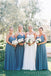 A-line Dusty Blue Chiffon Spaghetti Straps Long V-neck Custom Bridesmaid Dresses , BN1275