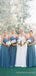 A-line Dusty Blue Chiffon Spaghetti Straps Long V-neck Custom Bridesmaid Dresses , BN1275