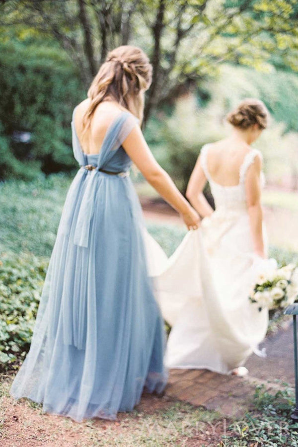A-line Dusty Blue Tulle Long Custom Bridesmaid Dresses , BN1277 MarryLover A-line Dusty Blue Tulle Long Custom Bridesmaid Dresses , BN1277 MarryLover